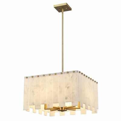 Viviana Art Deco 4-Light Pendant in Rubbed Brass with Alabaster Strips
