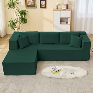 Mjkone W106'' Modern 2-Piece Free Combination Corduroy Upholstered L-Shaped Modular Sectional Sofa With Left Chaise And Pillows - 1 of 4