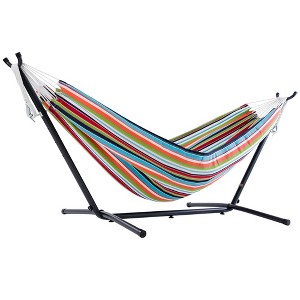 Vivere Double Sunbrella Hammock, Steel Stand, Portable Outdoor Lounge, Confetti - 1 of 4