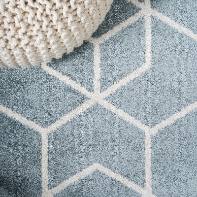 Scandinavian Light Blue & White Geometric Flatweave 3x5 Rug