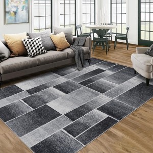 Washable Machine  Rugs Modern Geometric Patchwork Area Rug for Living Room Indoor Rugs for Bedroom, Throw Carpet for Dining Room Office Black - 1 of 4