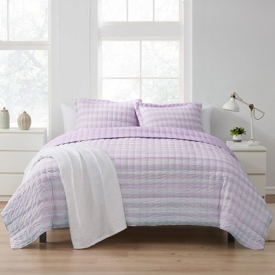 King Eggplant Microfiber Reversible Quilt Set with Pillow Shams
