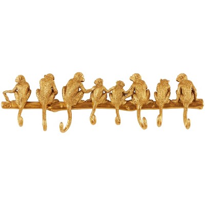 8x27 Polystone Monkey Textured 8 Hanger Wall Hook Gold - Olivia