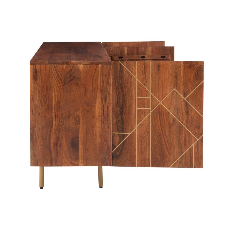 58&#34; Remer Mid Century Modern Storage Console Solid Wood Gold Trim 3 Doors Brown - Powell, 6 of 15
