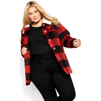 Women's Plus Size Faux Wool Plaid Jacket - black | SOCIETIE+