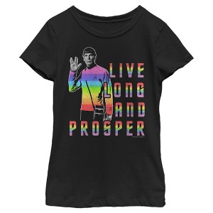 Girl's Star Trek: The Original Series Groovy Rainbow Spock Live Long and Prosper T-Shirt - 1 of 4