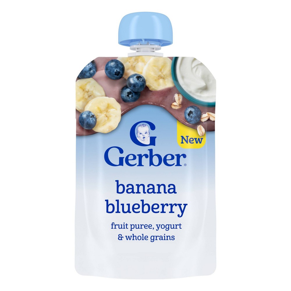 Gerber Banana Blueberry Oats & Yogurt Toddler Food Pouch - 3.5oz: No Added Sugar, No Artificial Flavors, Pureed