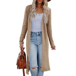 Coolmee Women's Knitted Cardigan Open Front Solid   Sweater Maxi Long Cardigan - 1 of 4