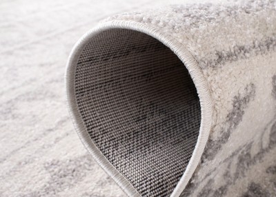 Ivory and Gray Rectangular Synthetic Area Rug