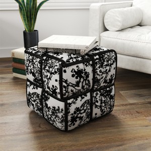Ottoman Foot Rest Soft and Comfortable Ottoman Square  Black and white print Design Sofa Stool - Black - 1 of 4