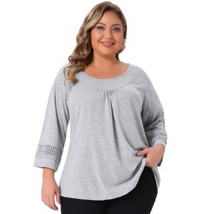 Agnes Orinda Women's Plus Size Plain Cut-Out Gathered Patchwork Long Sleeve T-Shirt - 1 of 4
