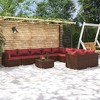 vidaXL 10-Piece Patio Lounge Set with Cushions - Outdoor Furniture Set in Poly Rattan, Weather-Resistant Construction, Modular Design - Brown and Red - 2 of 4