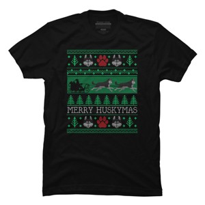 Men's Design By Humans Christmas Siberian Husky Dog Funny Husky Ugly Christmas Sweater By pahari T-Shirt - 1 of 4