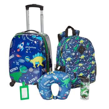 Dinosaur Space Rolling Suitcase Set with Backpack, Neck Pillow, Water Bottle, and Luggage