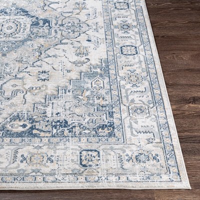 Tricht Traditional Gray and Blue Wool Area Rug 7'10" x 10'