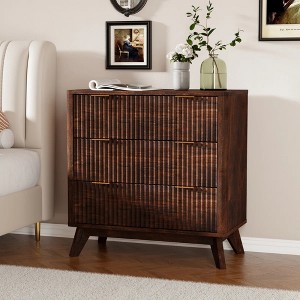 SinCiDo Fluted Nightstand with 3 Storage Drawers, Wood Modern 32" Tall Night Stand Bedside Table for Bedroom, Living Room - 1 of 4