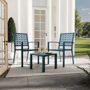 3 Piece Iron Bistro Set, Outdoor Square Patio Table and Chairs Set of 3, Modern Stackable Conversation Patio Furniture for Balcony, Deck, Backyard, - 1 of 4