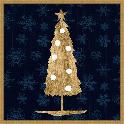 Golden Christmas Tree on Navy Blue Canvas Wall Art
