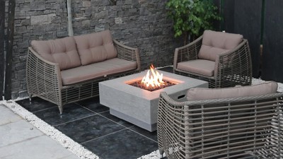 Gray Concrete Gas Fire Pit Table with Lava Rocks