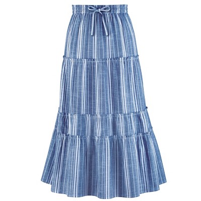 Collections Etc Striped Tiered Pull-On Elasticized Drawstring Waist Skirt
