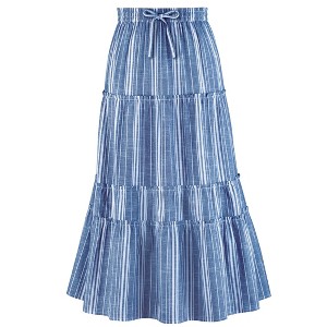 Collections Etc Striped Tiered Pull-On Elasticized Drawstring Waist Skirt - 1 of 4