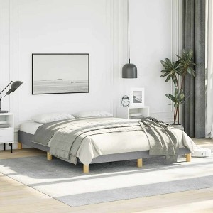 Bed Frame Light Gray Polyester, Plywood, Engineered Wood Full - 1 of 4