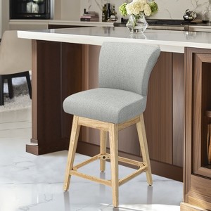 Dyonery Counter Height Swivel Barstool Set of 1 26.8 Inch Modern Faux Leather Barstools Chair for Kitchen Island Solid Wood Legs Brown Bar Stool - 1 of 4