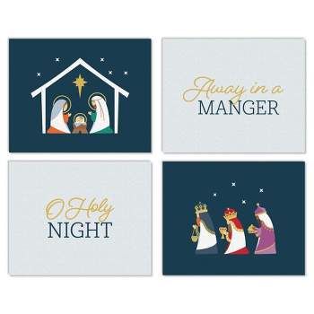 Big Dot of Happiness Holy Nativity - Unframed Manger Scene Religious Christmas Linen Paper Wall Art - Set of 4 - Artisms - 8 x 10 inches