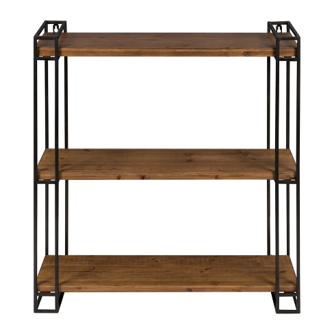 Brown Wood Black Metal Frame Wall Shelves