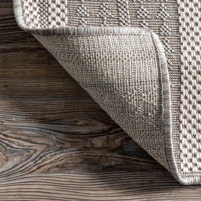 Light Grey Synthetic Flat Woven Square Indoor/Outdoor Rug