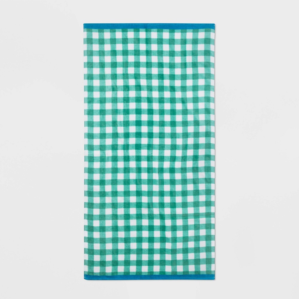 Gingham Beach Towel Green - Sun Squad