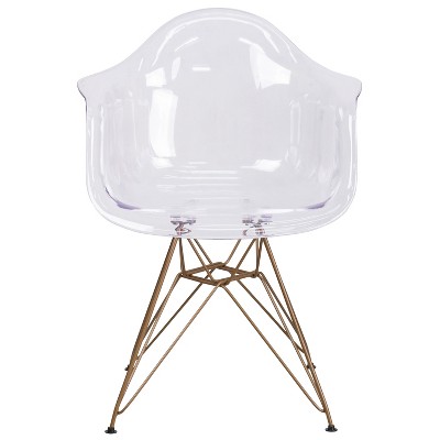 Clear Polycarbonate Side Chair with Gold Metal Base