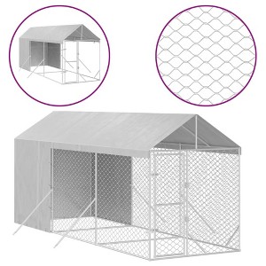 vidaXL Outdoor Dog Kennel Silver Galvanized steel 6.6 x 19.7 x 8.2 ft - 1 of 4