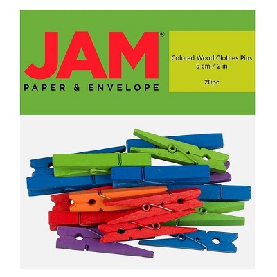 JAM Paper Wood Clip Clothespins Extra Large 2 Inch Assorted Colors 230734410