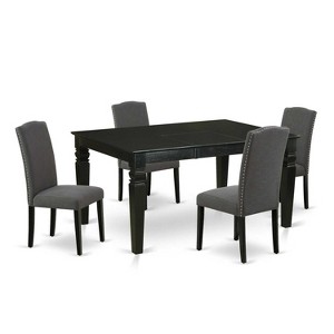 HomeStock 5-Piece Rectangle Black Finish Solid Wood Top Dining Table with 4-Parson Chair with Butterfly Leaf - 1 of 4