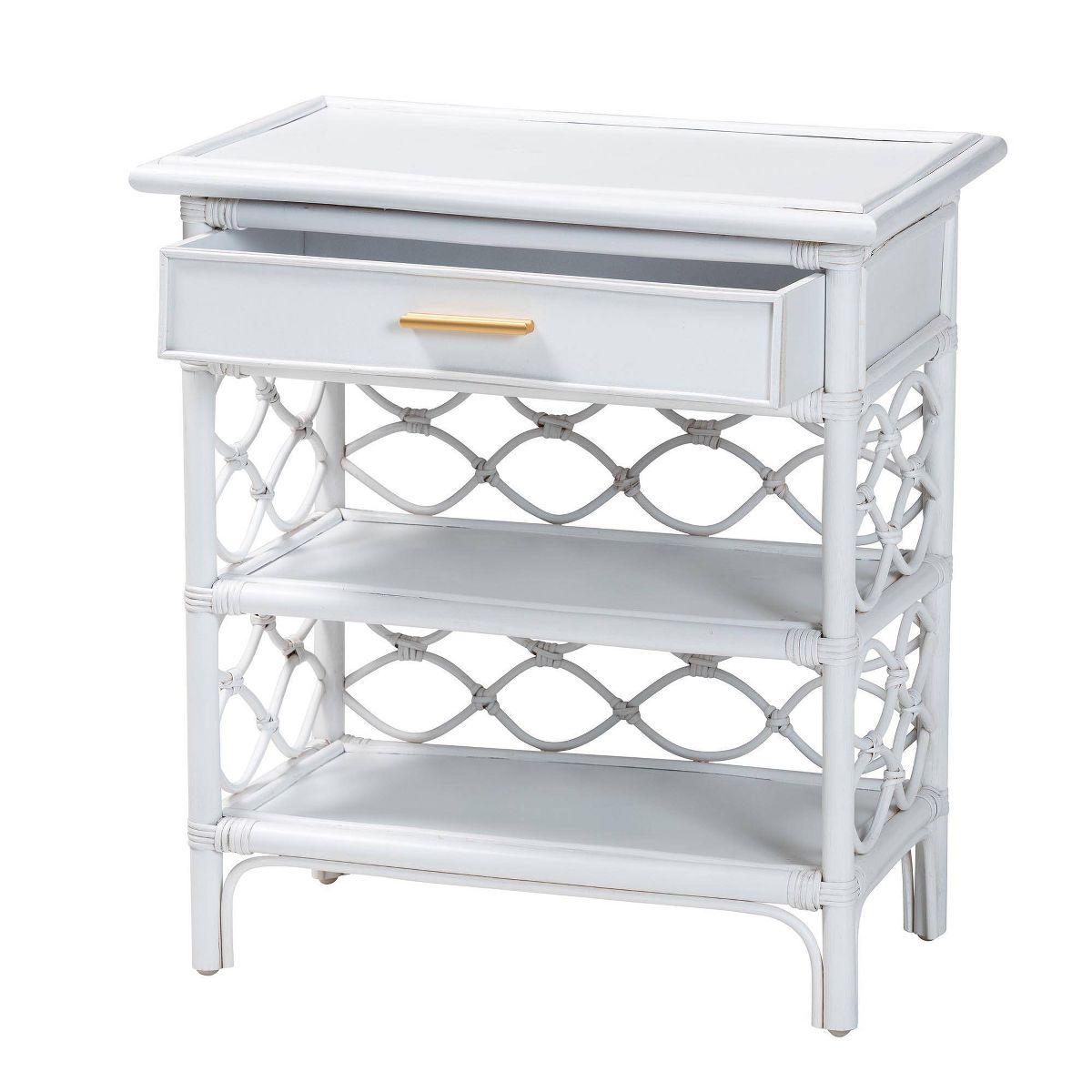 bali & pari Akane Natural Rattan Nightstand with Drawer and Open Shelves White - thumbnail 2