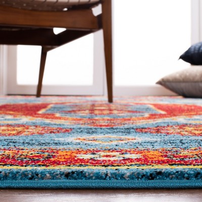 Blue Square Stain-Resistant Synthetic Non-Slip Rug 79" x 79"