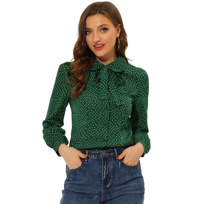 INSPIRE CHIC Women's Peter Pan Collar Bow Tie Neck Puff Long Sleeve Workwear Button Blouses