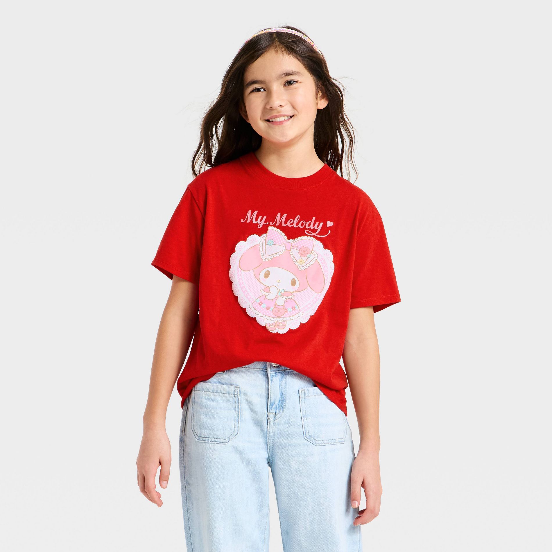 Girls' Sanrio My Melody Valentine's Day Short Sleeve Graphic T-Shirt - Red