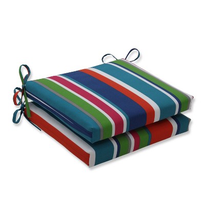 2pk St. Lucia Stripe Squared Corners Outdoor Seat Cushions Blue - Pillow Perfect