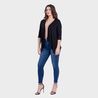 24seven Comfort Apparel Womens Elbow Sleeve Open Cardigan