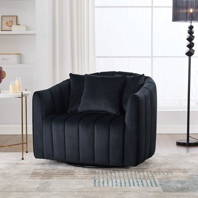 CAVINAS 360° Swivel Velvet Barrel Accent Chair,Oversized Mid-Century Club Chair,Plush Comfy Armchair for Living Room,Bedroom,Office