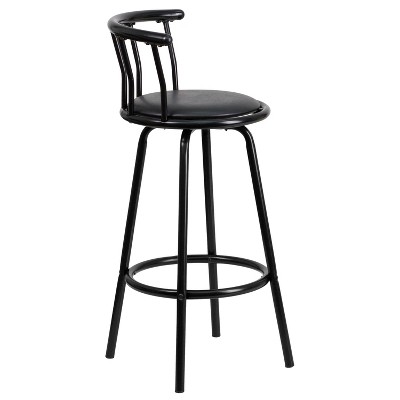 Elegant Crown Back Black Leather Swivel Barstool with Metal Frame