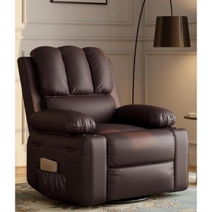 27 Inch Oversized Recliner Chair - Extra Wide PU Leather Sofa - Comfortable Manual Recliner for Living Room - Creamy - 1 of 4