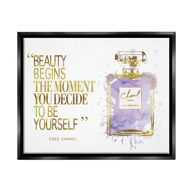 Stupell Industries Beauty Begins Designer Quote Purple Glam Perfume Bottle, 1 of 7