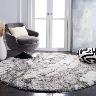 Horizon Grey and Green Abstract Round Shag Rug, 8' x 8'