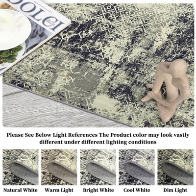 Machine Washable Rug Modern Abstract Carpet Non Slip Geometric Throw Rug Foldable Low Pile Ultra Soft Distressed Accent Rug for Living Room, Office