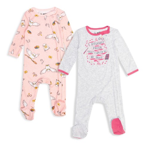 Harry Potter Hedwig Owl Infant Baby Girls 2 Pack Sleep N' Play Coveralls  Pink/White 18 Months