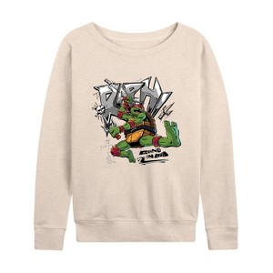 Women's - Teenage Mutant Ninja Turtles - Raphael Going In Loud Lightweight French Terry Wide Neck Long Sleeve Shirt - 1 of 4
