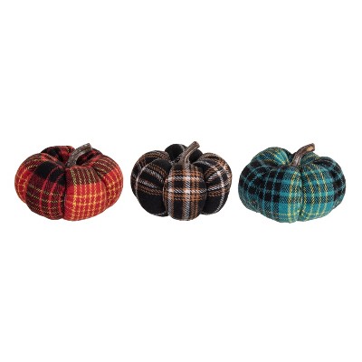 Gallerie II Mini Plaid Cushioned Fabric Pumpkin Figurines A/3